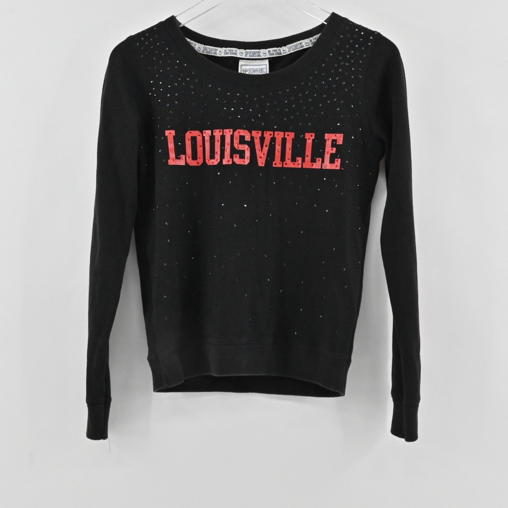Victorias Secret PINK Louisville Sweatshirt Womens Size XS Black Rhinestones Y2k